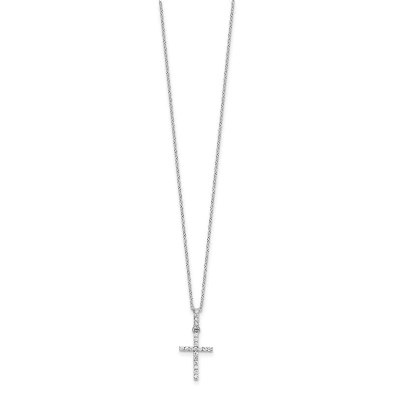 Sterling Silver Rhodium-Plated CZ Cross 16in Necklace