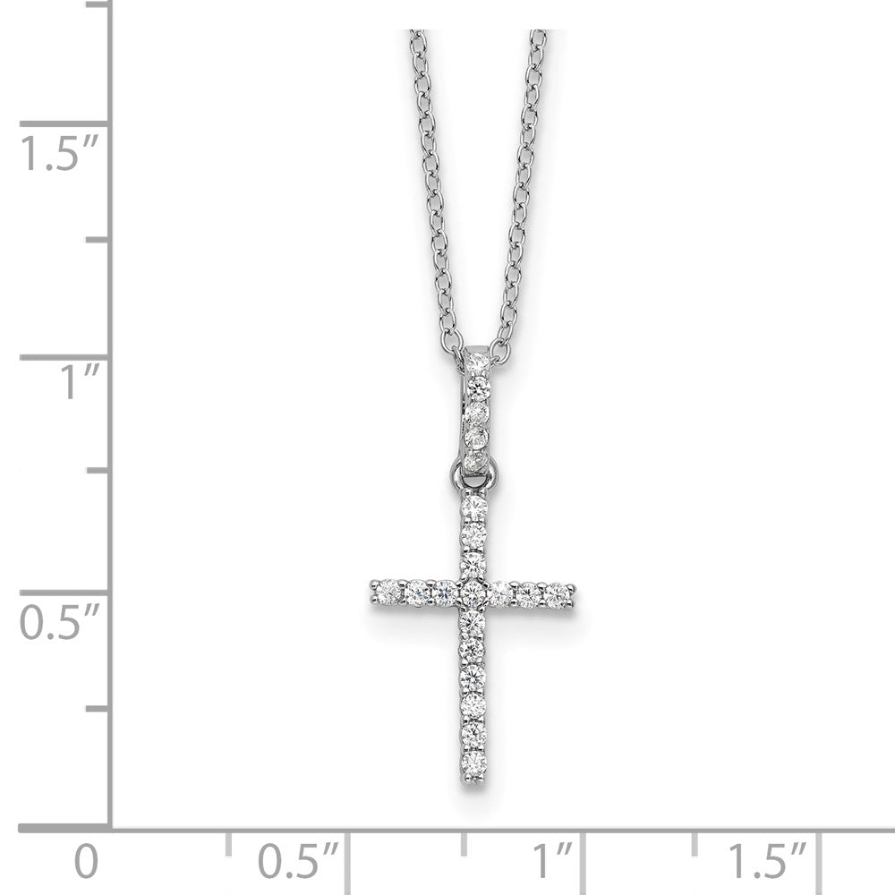 Sterling Silver Rhodium-Plated CZ Cross 16in Necklace