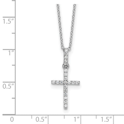 Sterling Silver Rhodium-Plated CZ Cross 16in Necklace