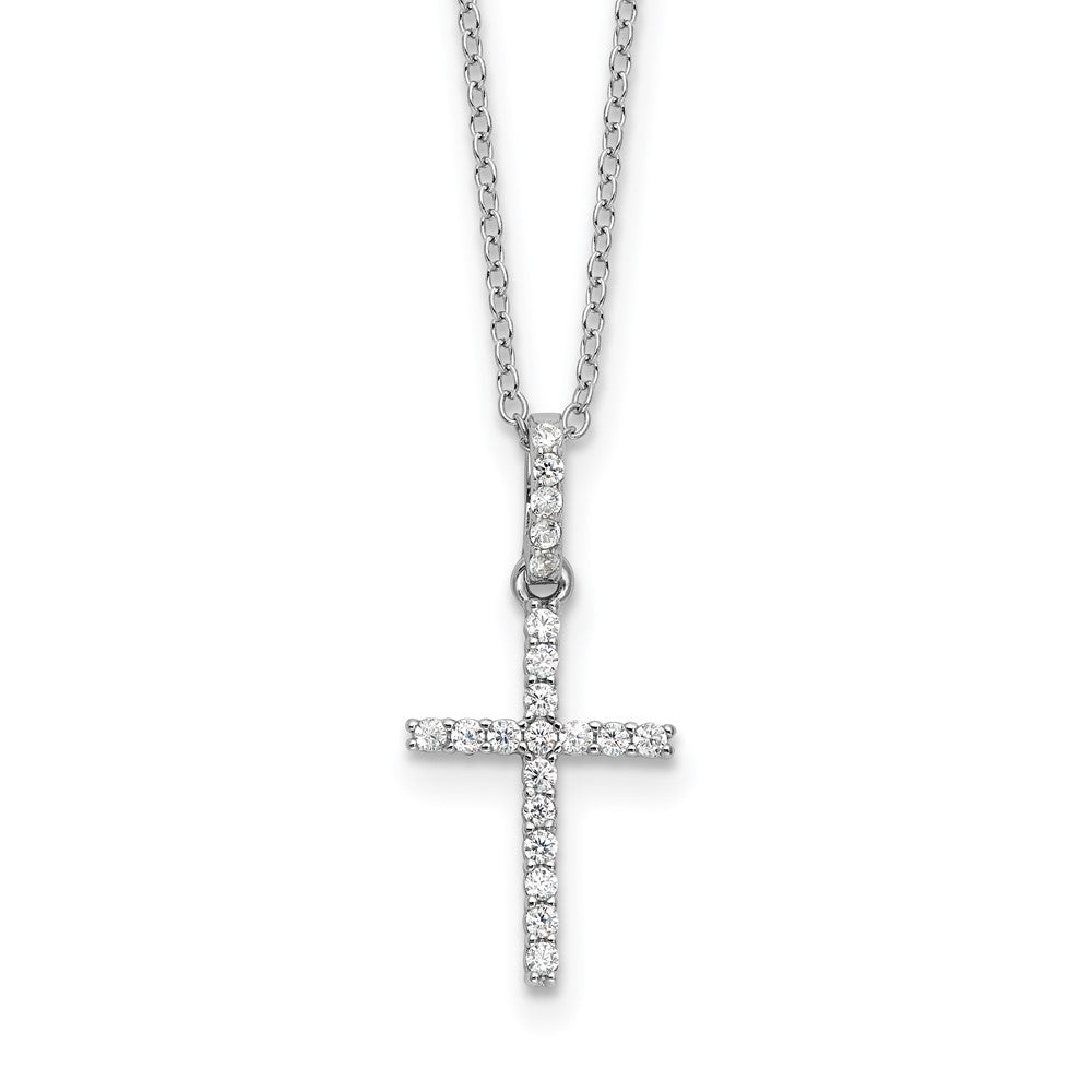 Sterling Silver Rhodium-Plated CZ Cross 16in Necklace