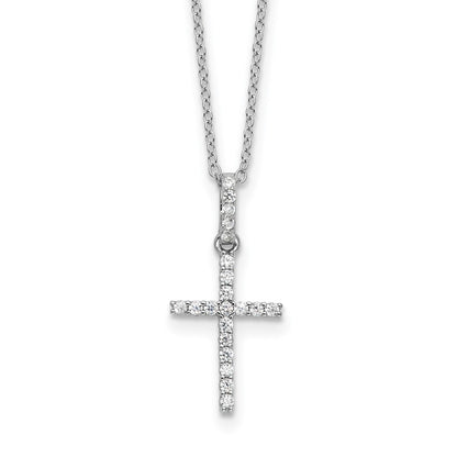 Sterling Silver Rhodium-Plated CZ Cross 16in Necklace
