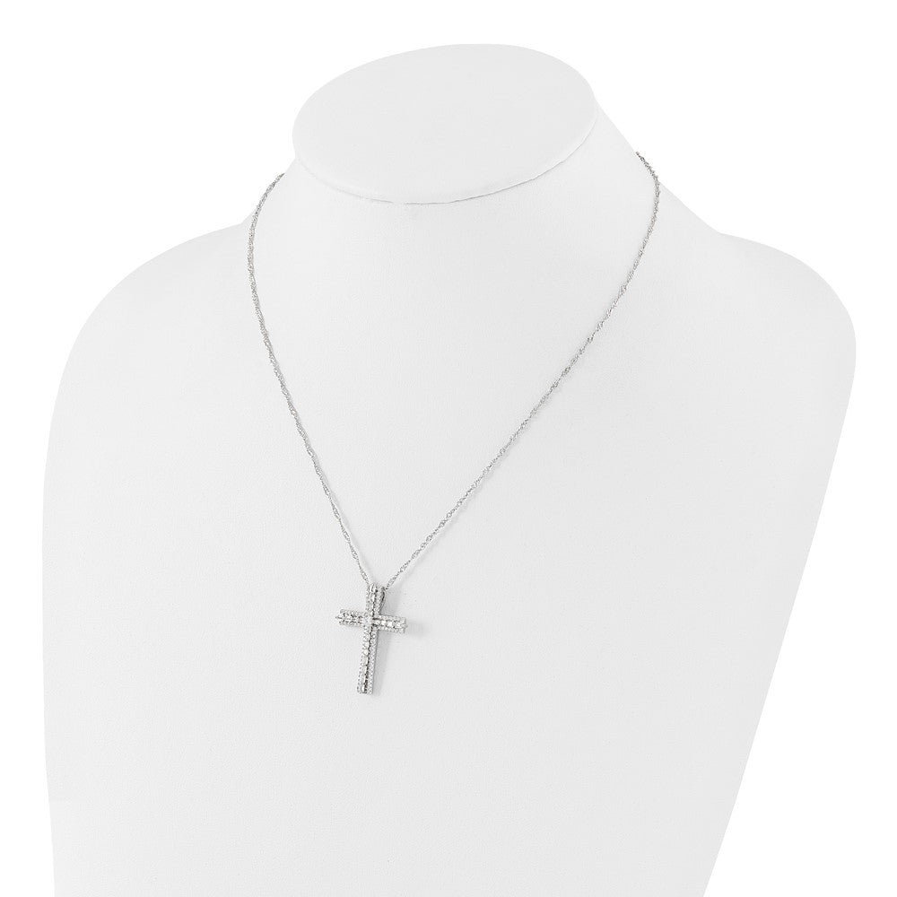 Sterling Silver Rhodium-Plated CZ Cross 18in w/2in Ext. Necklace