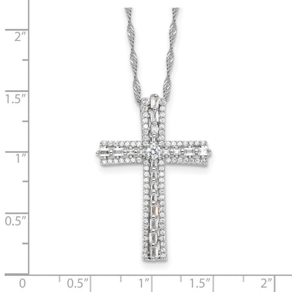 Sterling Silver Rhodium-Plated CZ Cross 18in w/2in Ext. Necklace