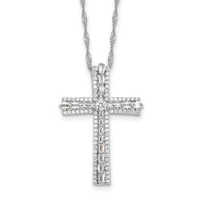 Sterling Silver Rhodium-Plated CZ Cross 18in w/2in Ext. Necklace
