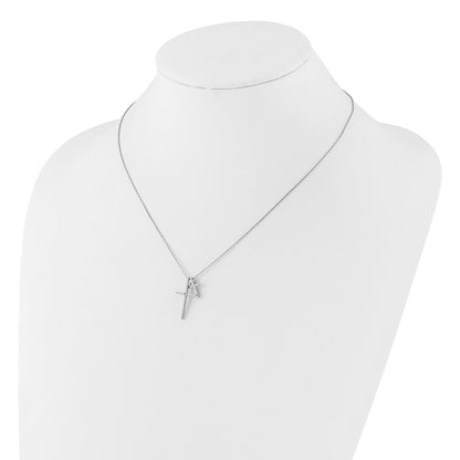 Sterling Silver Rhodium-Plated with CZ Double Cross 16in +2in Ext Necklace