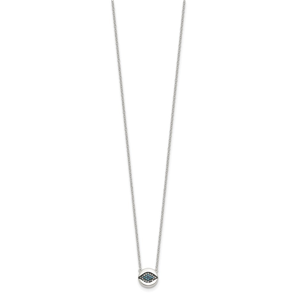 Sterling Silver Multi Color CZ Evil Eye 16in w/2in Ext Necklace