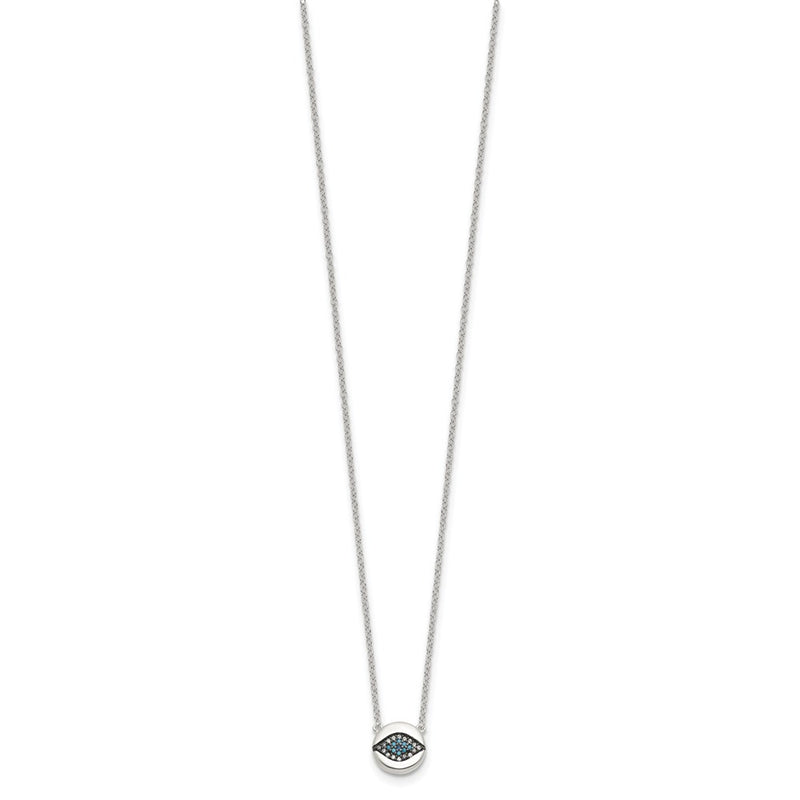 Sterling Silver Multi Color CZ Evil Eye 16in w/2in Ext Necklace