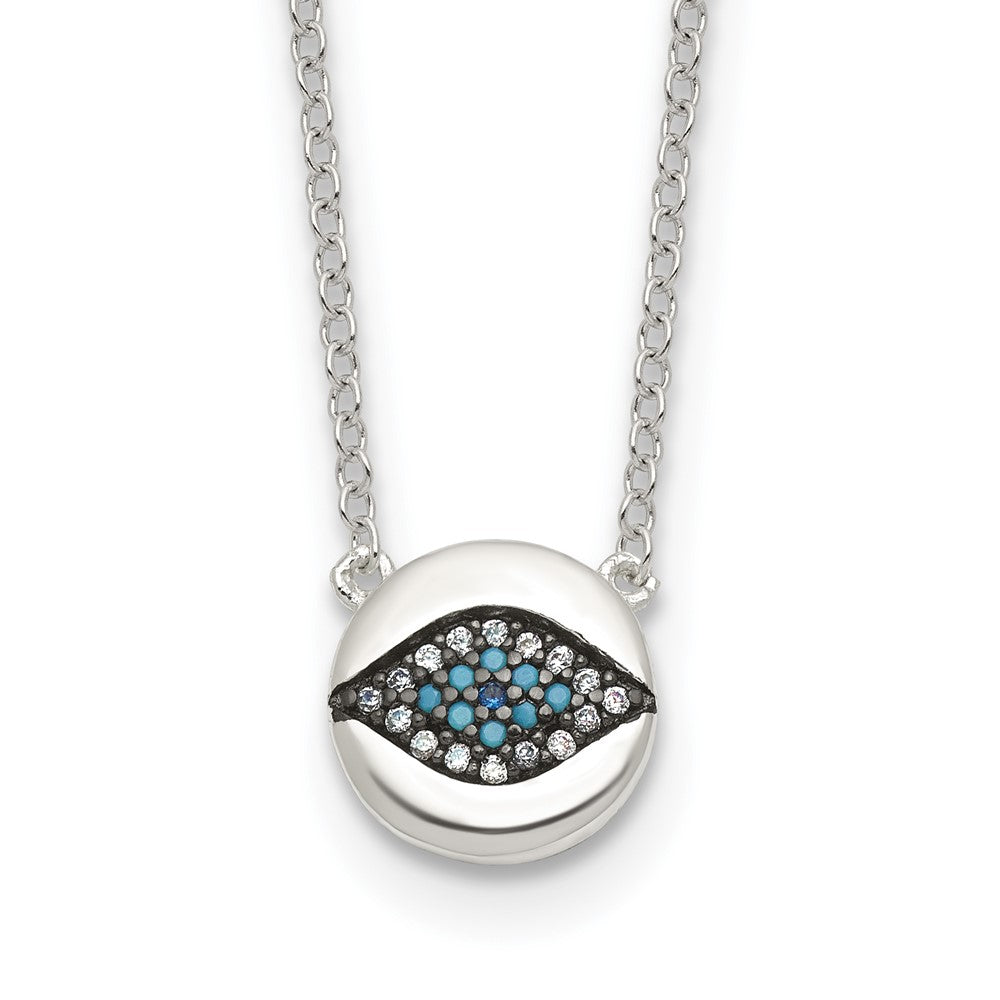 Sterling Silver Multi Color CZ Evil Eye 16in w/2in Ext Necklace
