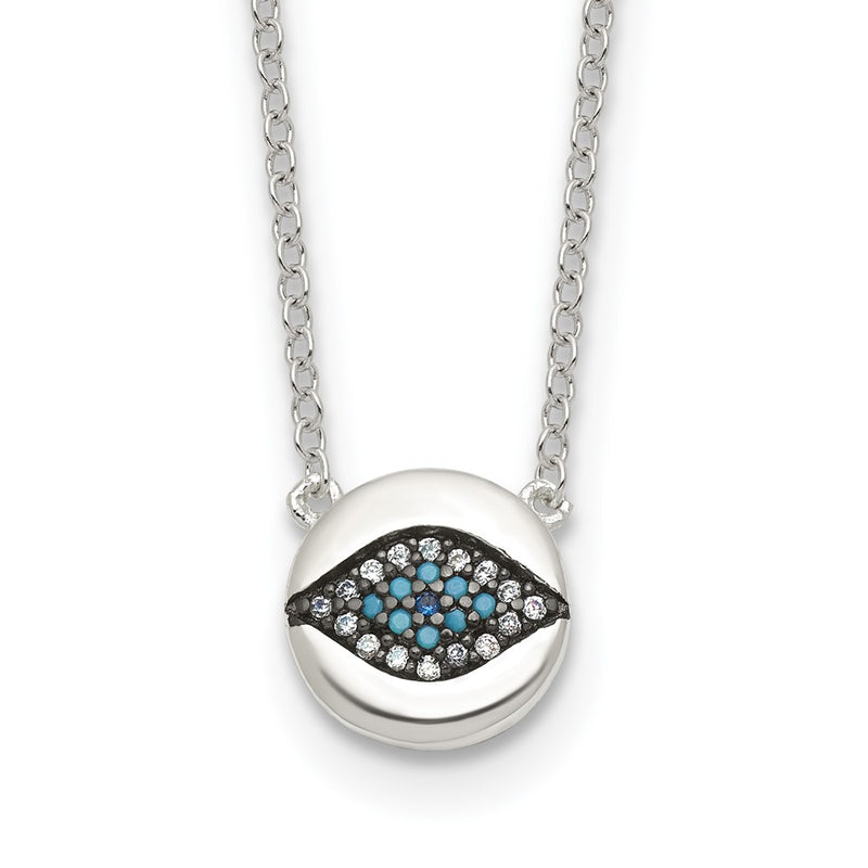 Sterling Silver Multi Color CZ Evil Eye 16in w/2in Ext Necklace
