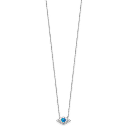 Sterling Silver Rhodium-Plated CZ Blue Cr. Opal Evil Eye w/2in Ext Necklace