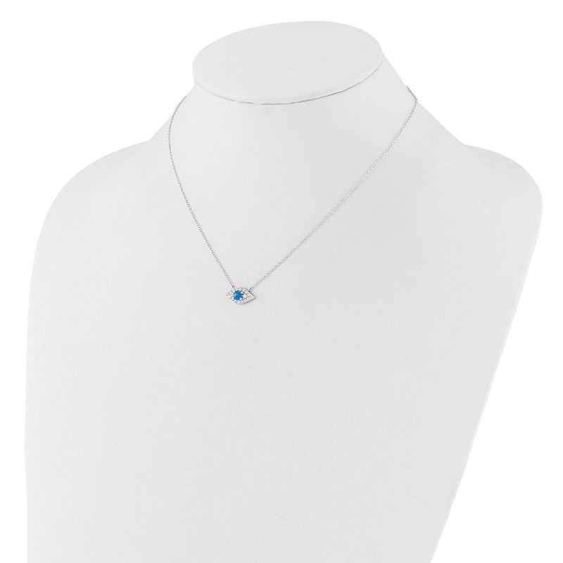 Sterling Silver Rhodium-Plated CZ Blue Cr. Opal Evil Eye w/2in Ext Necklace