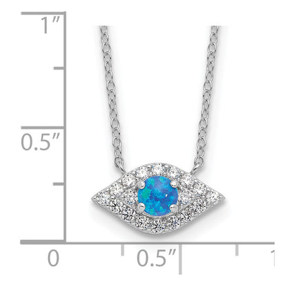 Sterling Silver Rhodium-Plated CZ Blue Cr. Opal Evil Eye w/2in Ext Necklace