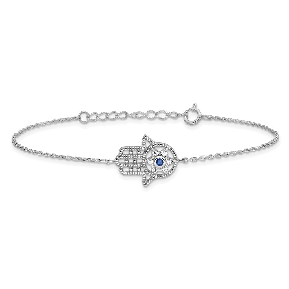 Sterling Silver Rh-Plate Cr.blue Spinel and CZ Hamsa Bracelet/necklace Set