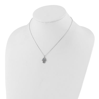 Sterling Silver Rh-Plate Cr.blue Spinel and CZ Hamsa Bracelet/necklace Set