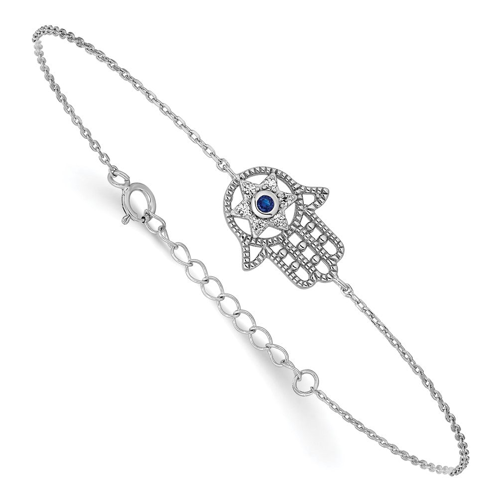 Sterling Silver Rh-Plate Cr.blue Spinel and CZ Hamsa Bracelet/necklace Set
