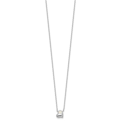 Sterling Silver Rhodium Plated Created Opal Inlay CZ Heart w/2in Ext Necklace