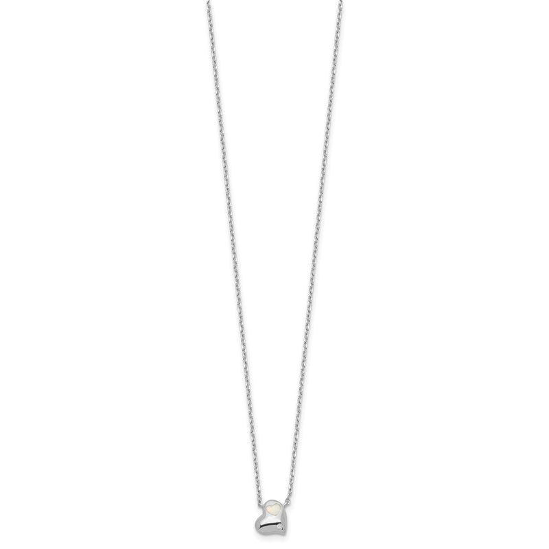 Sterling Silver Rhodium Plated Created Opal Inlay CZ Heart w/2in Ext Necklace