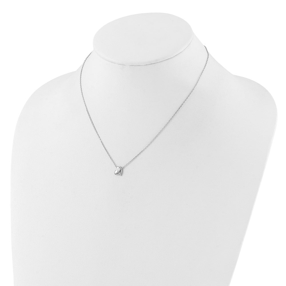 Sterling Silver Rhodium Plated Created Opal Inlay CZ Heart w/2in Ext Necklace