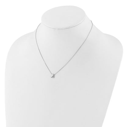 Sterling Silver Rhodium Plated Created Opal Inlay CZ Heart w/2in Ext Necklace