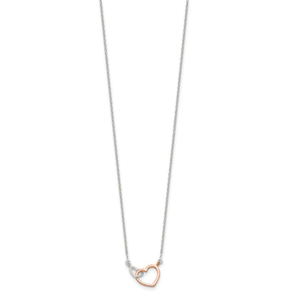 Sterling Silver and Rose-Tone Polished Double Heart 18in Necklace
