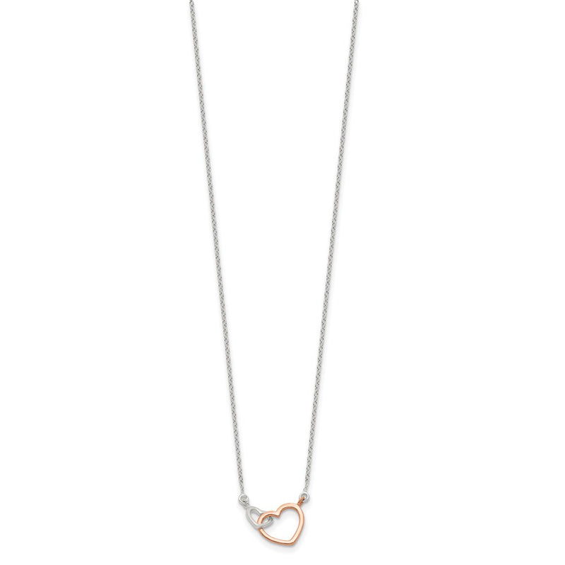 Sterling Silver and Rose-Tone Polished Double Heart 18in Necklace