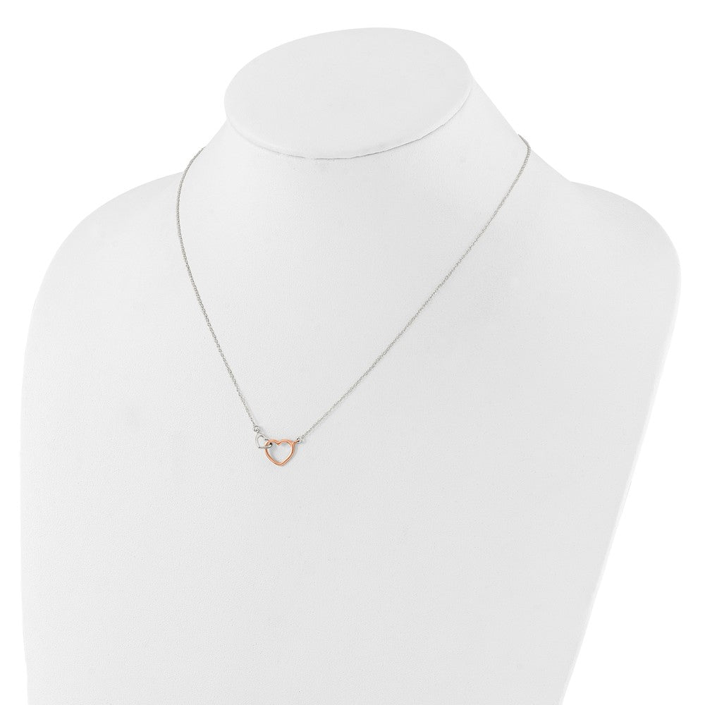 Sterling Silver and Rose-Tone Polished Double Heart 18in Necklace
