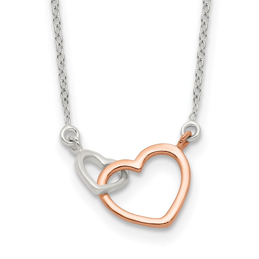 Sterling Silver and Rose-Tone Polished Double Heart 18in Necklace