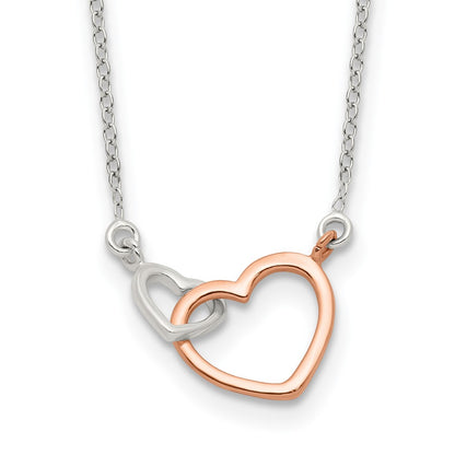 Sterling Silver and Rose-Tone Polished Double Heart 18in Necklace