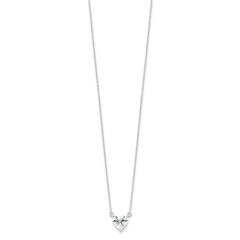 Sterling Silver Polished Heart CZ Necklace