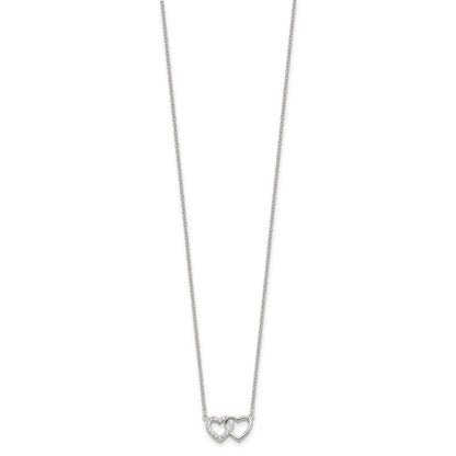 Sterling Silver E-Coating CZ Double Heart 16in w/2in Ext Necklace