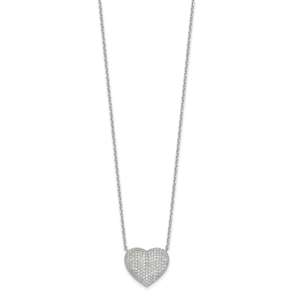 Sterling Silver Rhodium-Plated Pave CZ Heart Necklace