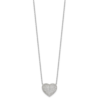 Sterling Silver Rhodium-Plated Pave CZ Heart Necklace