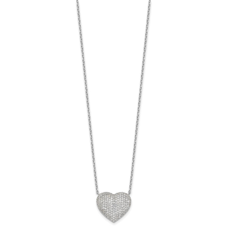 Sterling Silver Rhodium-Plated Pave CZ Heart Necklace