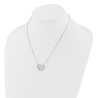 Sterling Silver Rhodium-Plated Pave CZ Heart Necklace