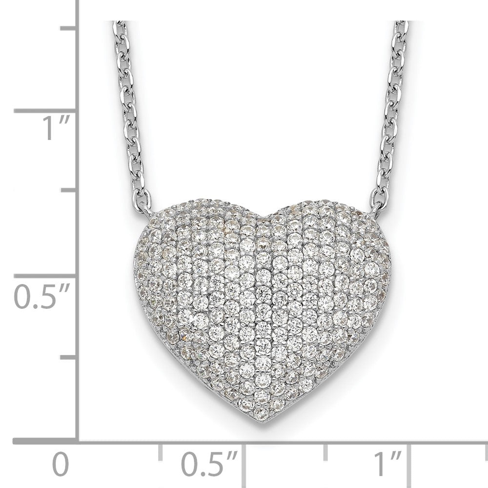 Sterling Silver Rhodium-Plated Pave CZ Heart Necklace