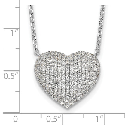 Sterling Silver Rhodium-Plated Pave CZ Heart Necklace