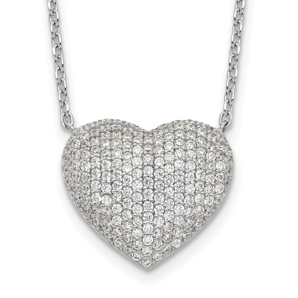 Sterling Silver Rhodium-Plated Pave CZ Heart Necklace