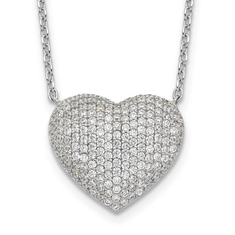 Sterling Silver Rhodium-Plated Pave CZ Heart Necklace