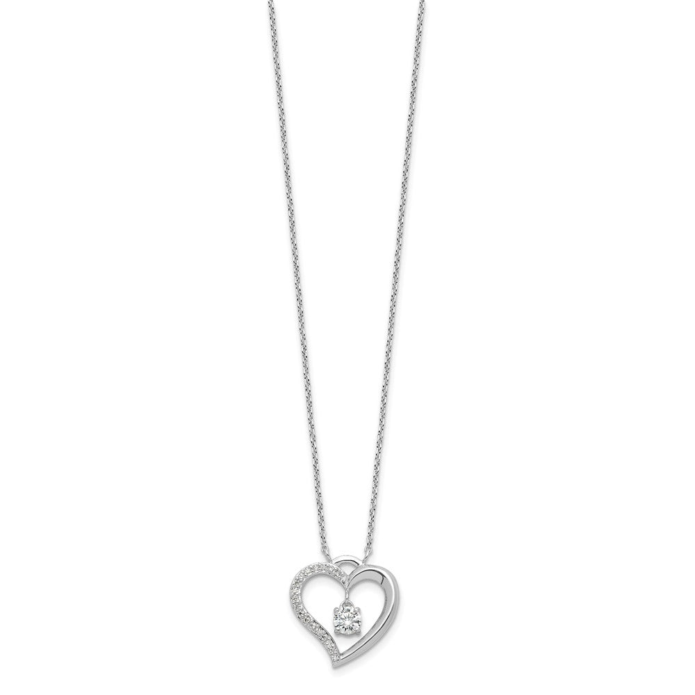 Sterling Silver Rhodium Plated Polished CZ Open Heart w/1.25in Ext Necklace