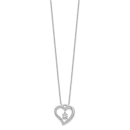 Sterling Silver Rhodium Plated Polished CZ Open Heart w/1.25in Ext Necklace