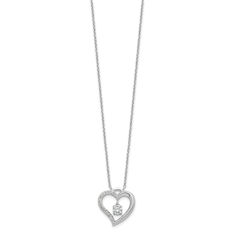 Sterling Silver Rhodium Plated Polished CZ Open Heart w/1.25in Ext Necklace