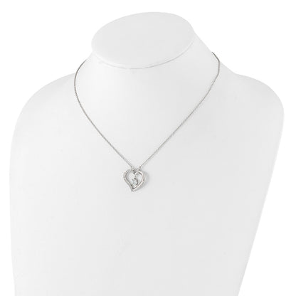 Sterling Silver Rhodium Plated Polished CZ Open Heart w/1.25in Ext Necklace