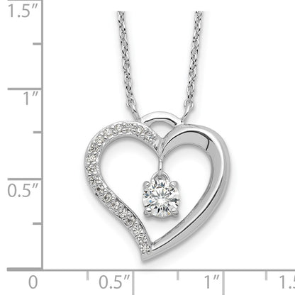 Sterling Silver Rhodium Plated Polished CZ Open Heart w/1.25in Ext Necklace