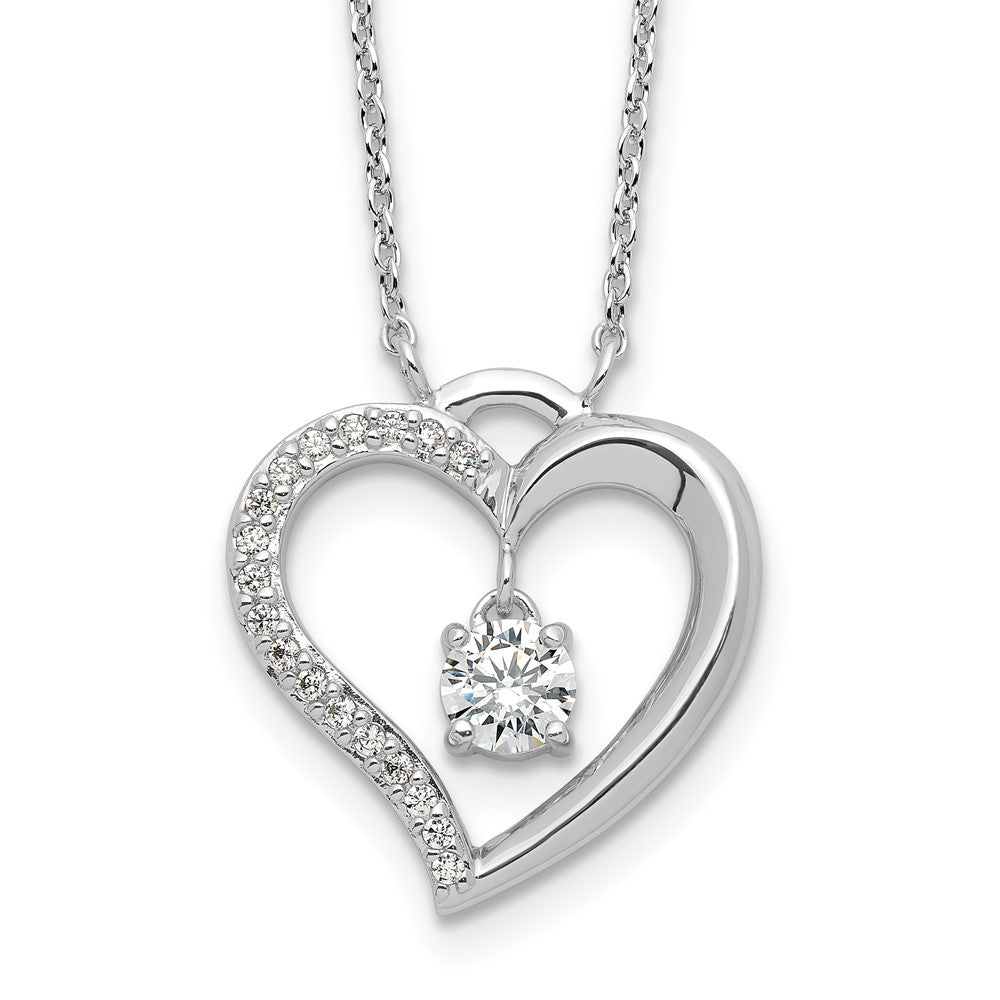 Sterling Silver Rhodium Plated Polished CZ Open Heart w/1.25in Ext Necklace
