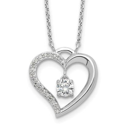 Sterling Silver Rhodium Plated Polished CZ Open Heart w/1.25in Ext Necklace