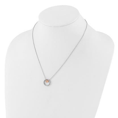 Sterling Silver Rhodium Plated Rose-Tone CZ Heart w/1in Ext Necklace