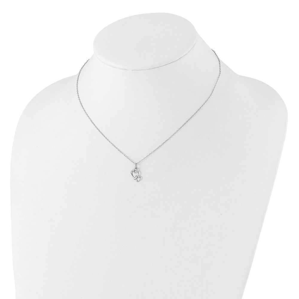 Sterling Silver Rhodium Plated Intertwined Heart 16in w/2in Ext Necklace