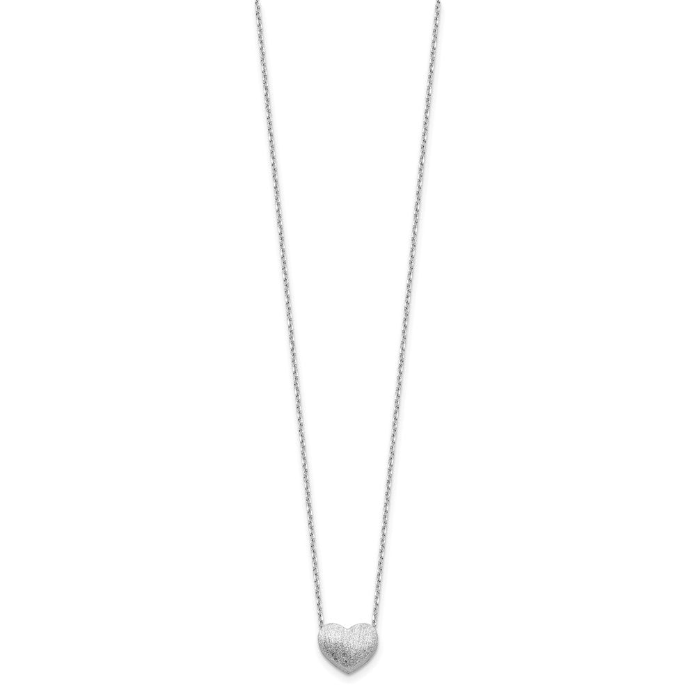 Sterling Silver Rho-Plated Brushed Heart 16.5in w/1in Ext Necklace