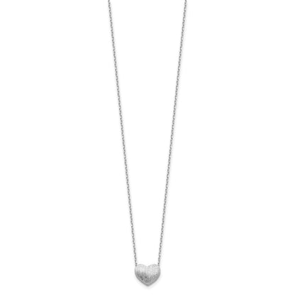 Sterling Silver Rho-Plated Brushed Heart 16.5in w/1in Ext Necklace