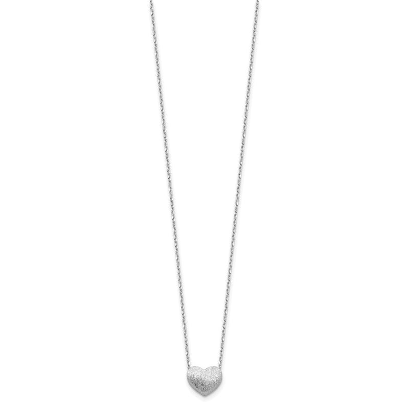 Sterling Silver Rho-Plated Brushed Heart 16.5in w/1in Ext Necklace